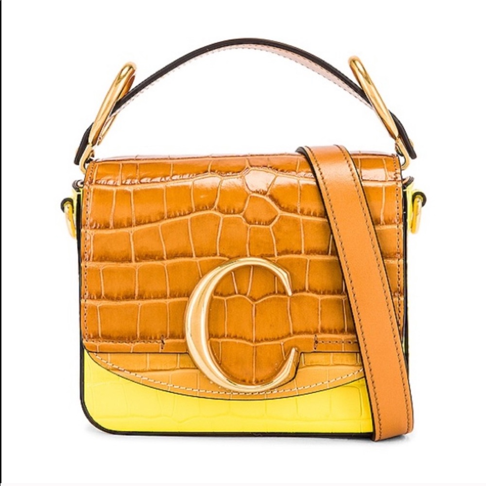 Chloé Mini C Yellow Croc Embossed Crossbody Bag - Picture 1 of 16